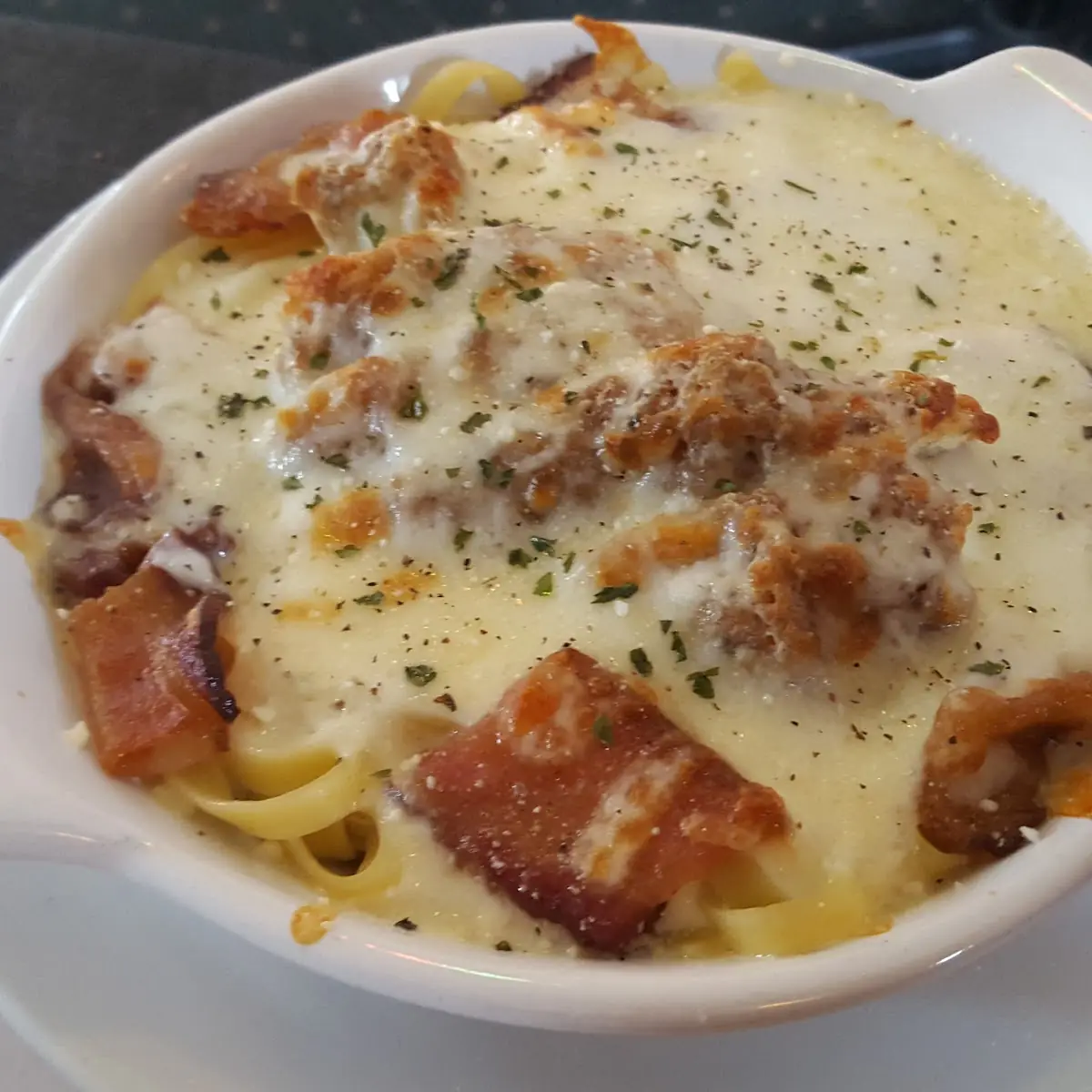 Crispy Chicken Bacon Alfredo Bake