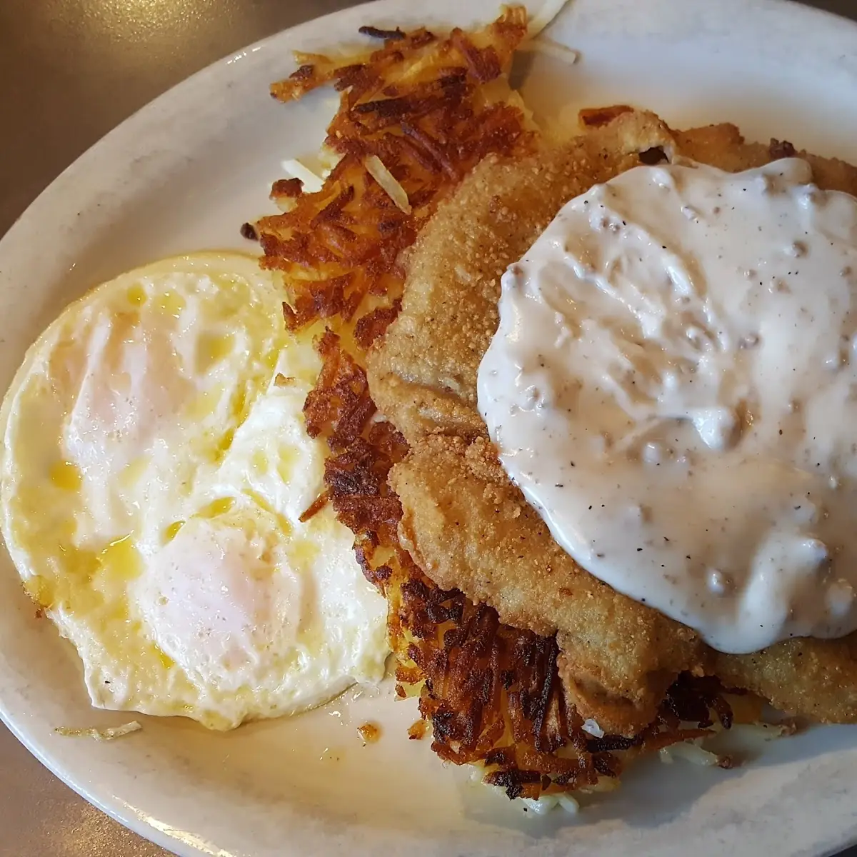 Chicken Fried Steak Eggs & Hash Browns