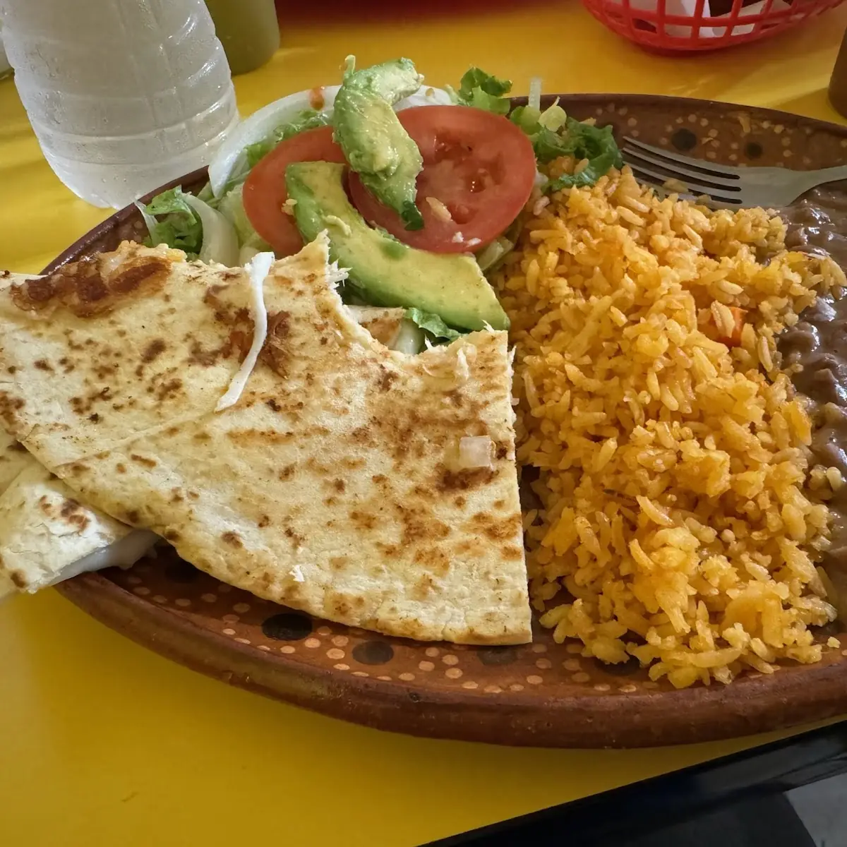 Cheese Quesadilla with Rice and Beans