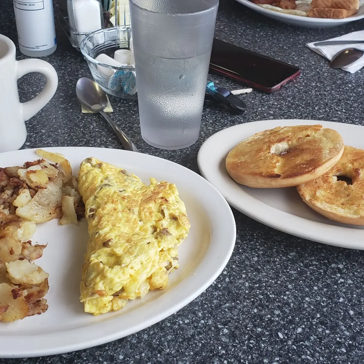 Sausage and Cheese Omelette with Bagel