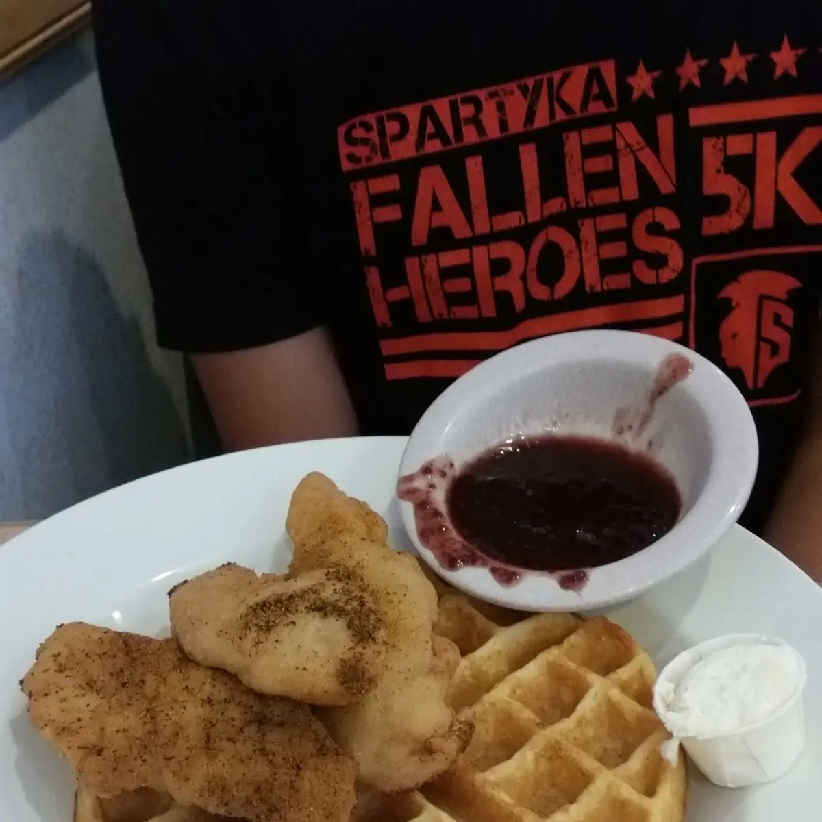 Chicken and Waffles with Raspberry Chipotle Sauce