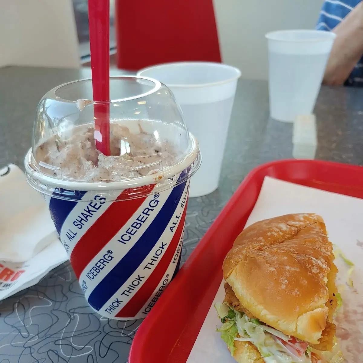 Chocolate Chip Milk Shake and Chicken Sandwich