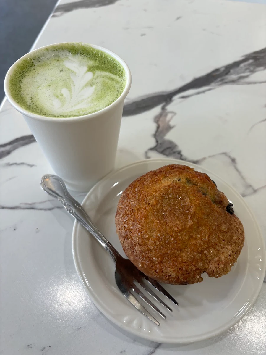 Matcha Latte and Blueberry Muffin
