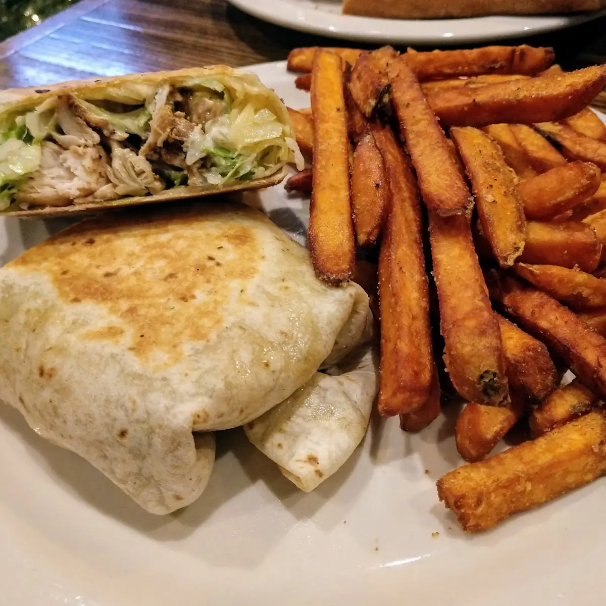 Chicken Caesar Wrap with Sweet Potato Fries