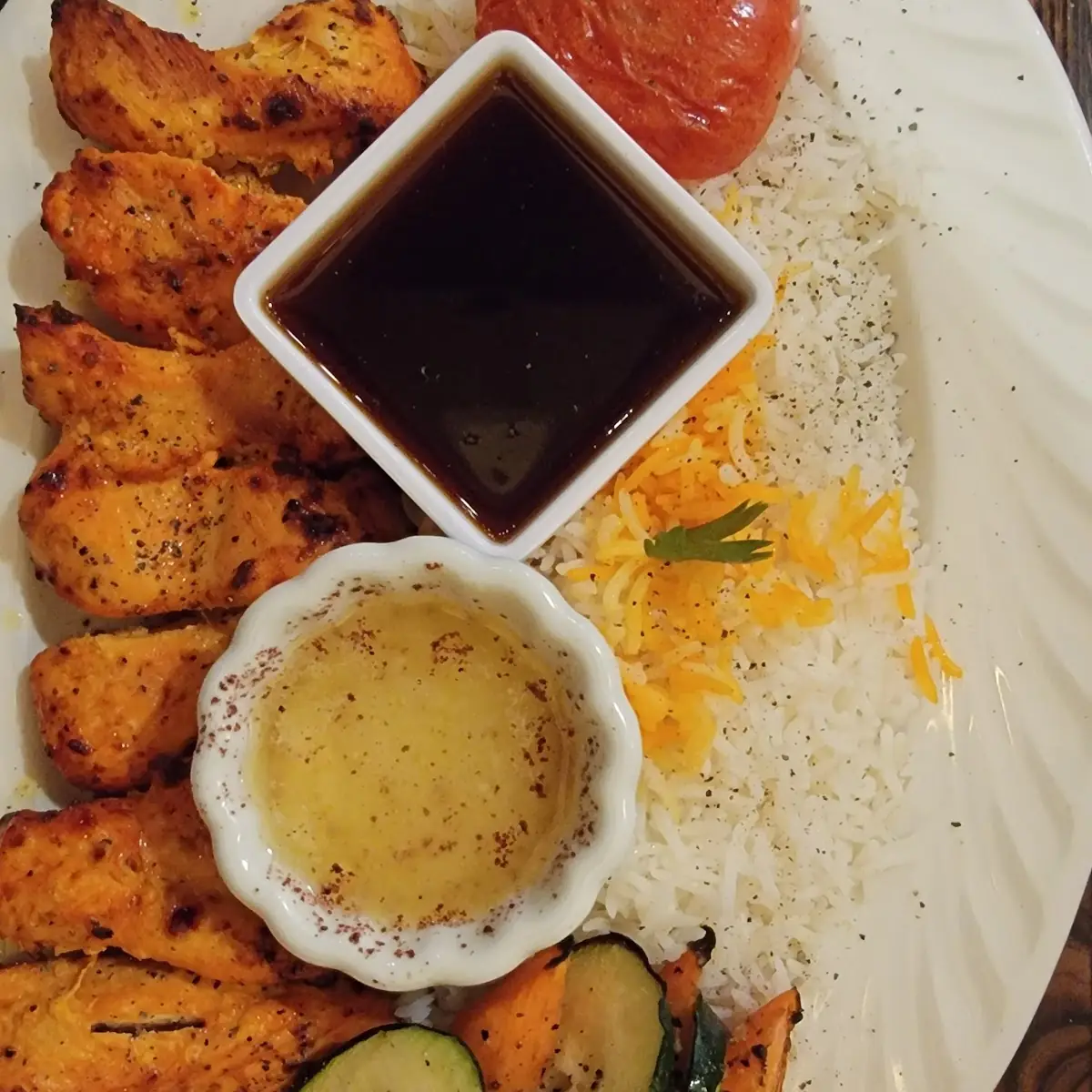 Saffron Chicken Rice Charred Veggies