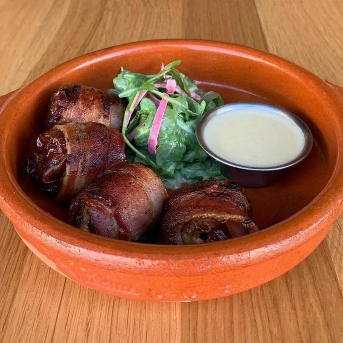 Bacon Wrapped Dates and Salad