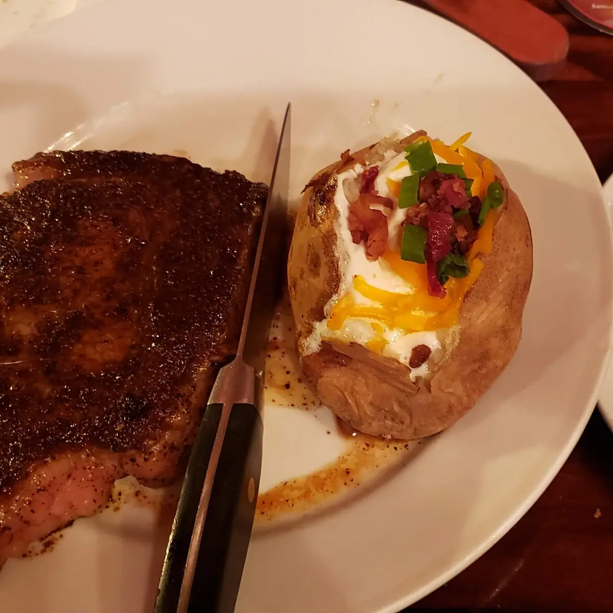 Rib Eye Baked Potato and Broccoli