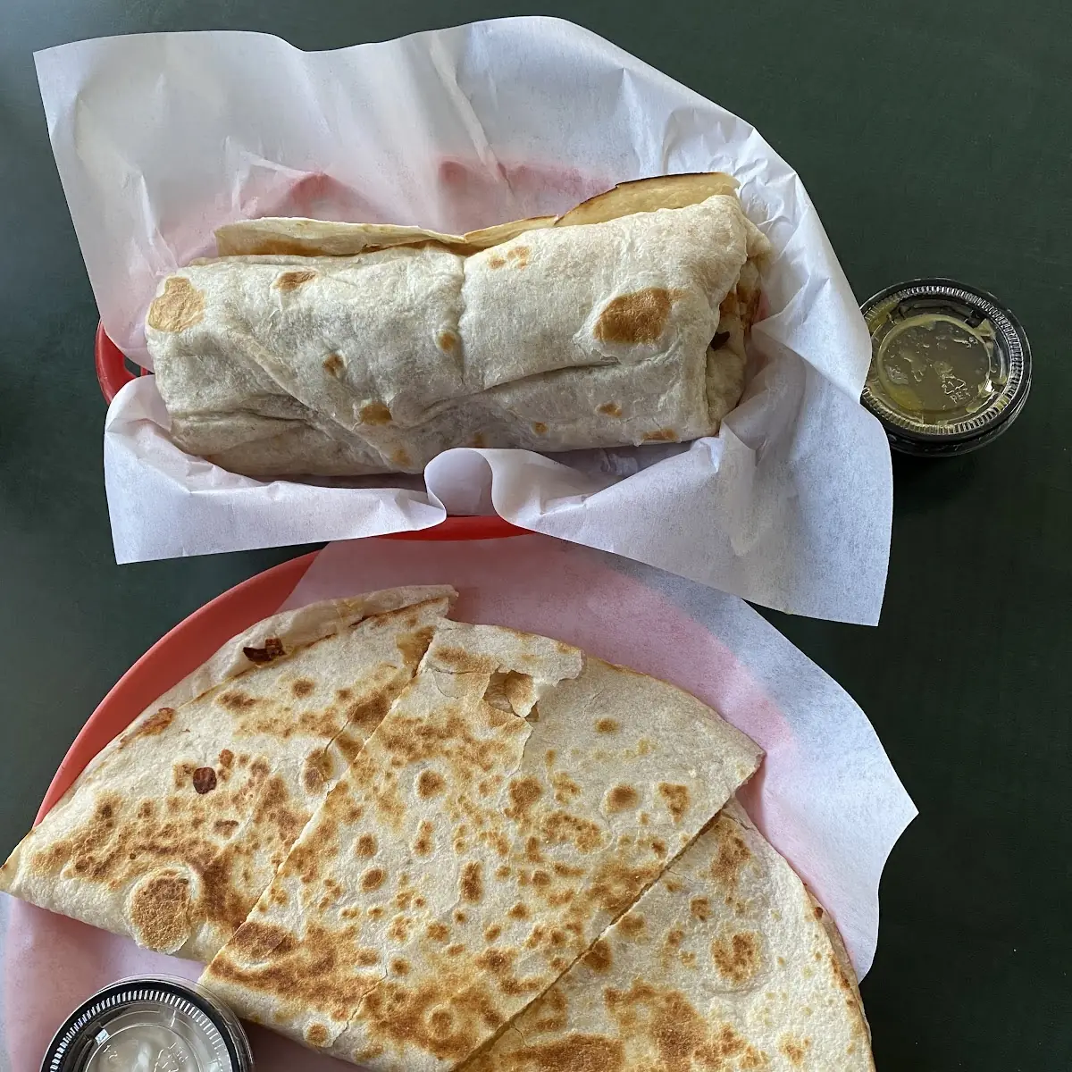 Carne Asada Burrito and Cheese Quesadilla