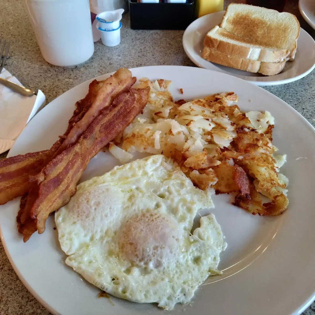 Two Eggs Ham Bacon or Sausage Hash Browns