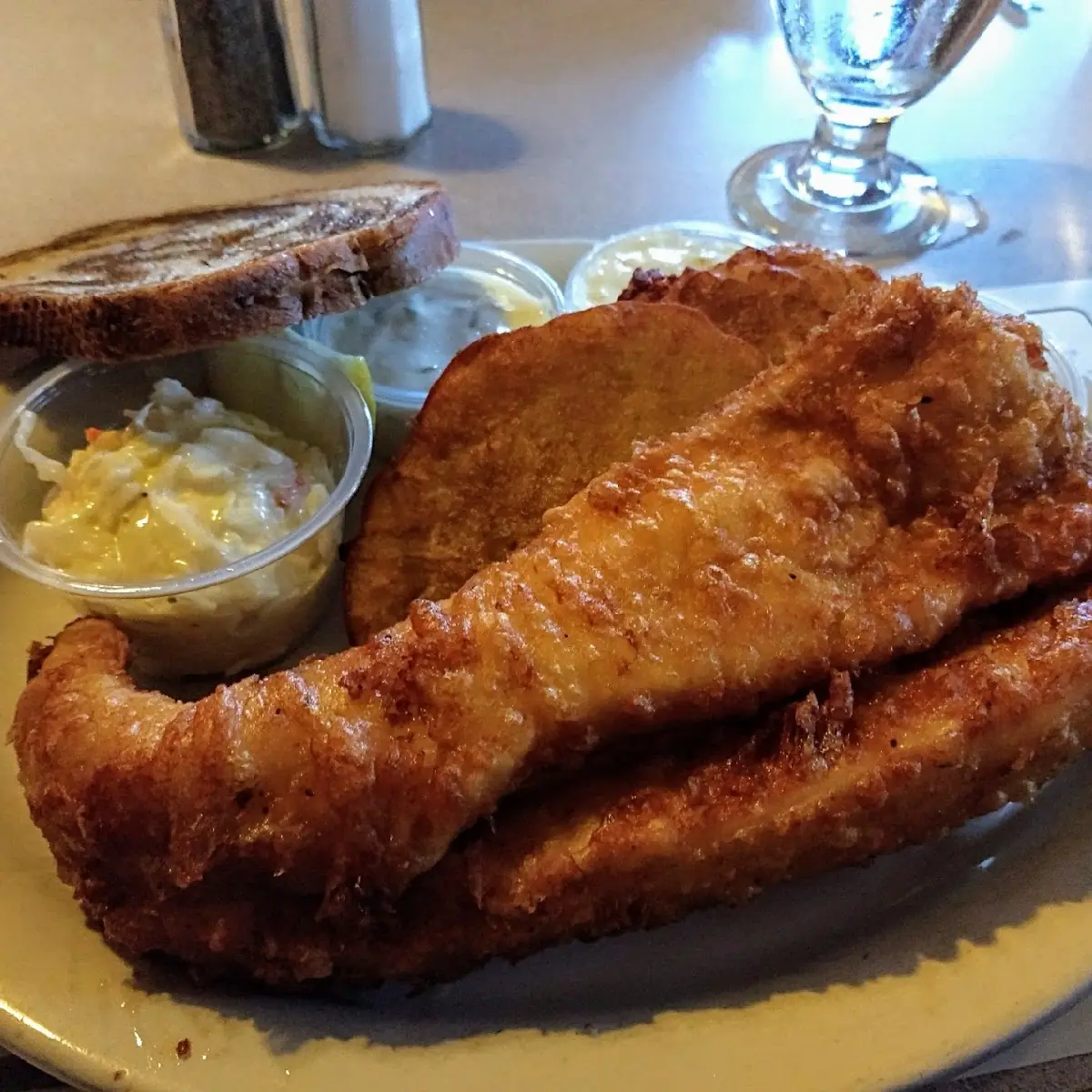 Beer Battered Walleye with Potato Cakes