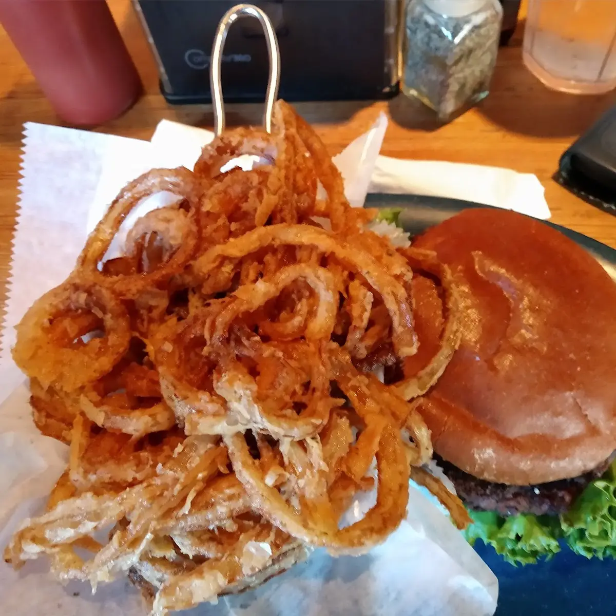 Black Bean Burger with Onion Straws