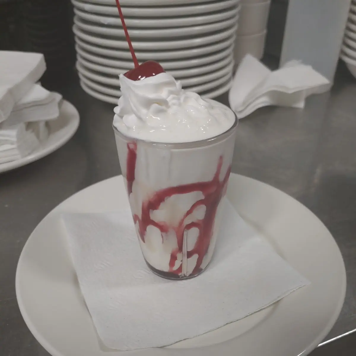 Vanilla Ice Cream Shake with Strawberry Syrup
