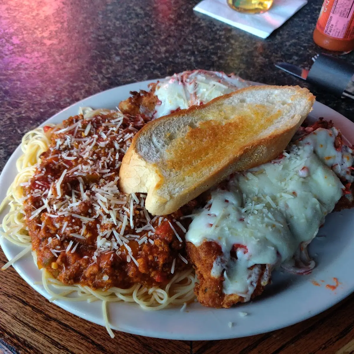 Chicken Parmesan with Spaghetti with Meat Sauce