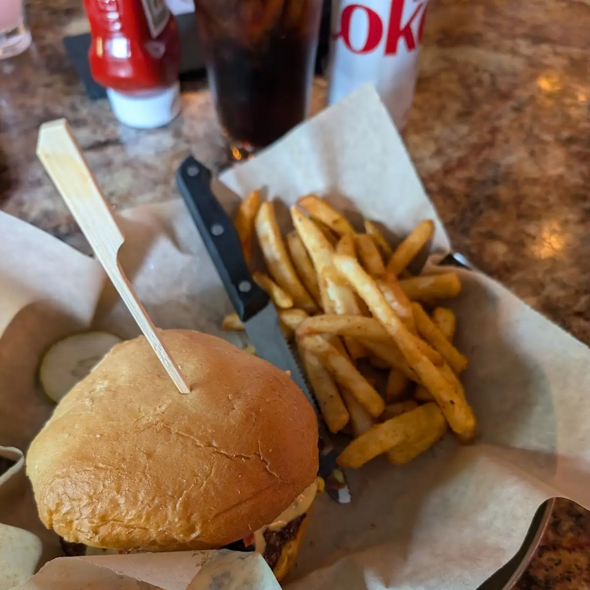 Queso Burger and Fries