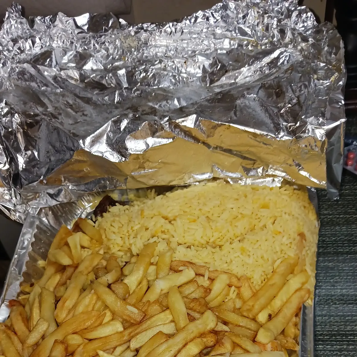 BBQ Chicken Ribs with Rice and Fries