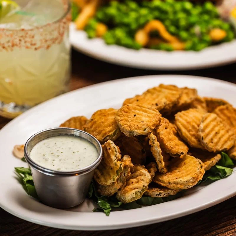 Fried Pickle Chips with Avocado Ranch
