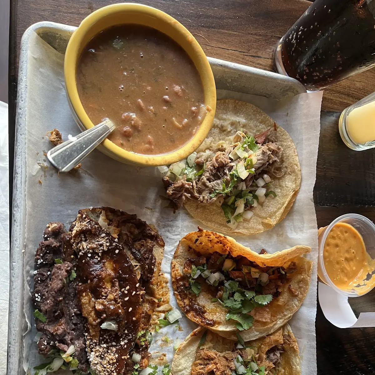 Tacos Charro Beans and Enchilada with Mole Sauce