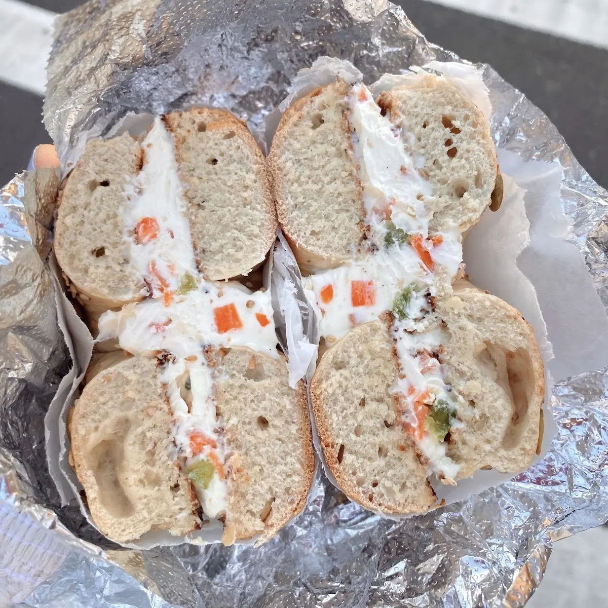 Whole Grain Bagel with Veggie Cream Cheese