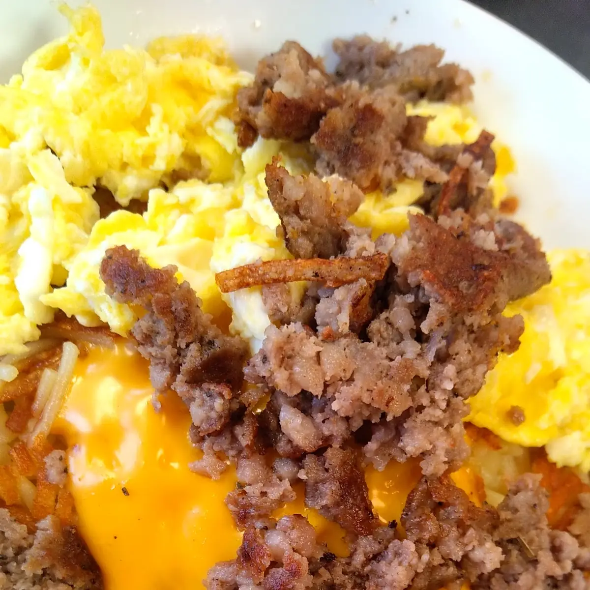 Sausage Egg and Cheese Hash Brown Bowl