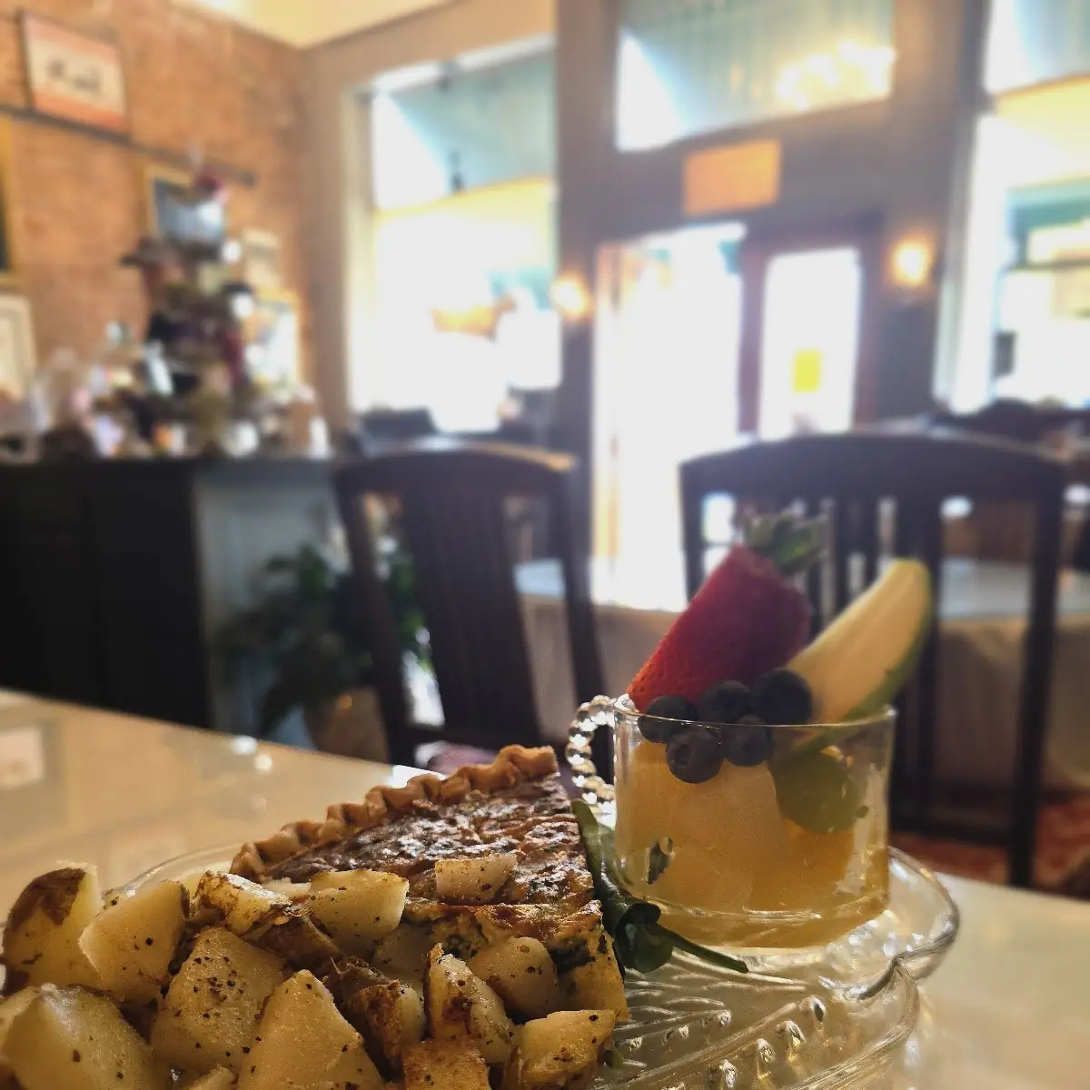 Spinach Quiche Potatoes and a Fruit Cup