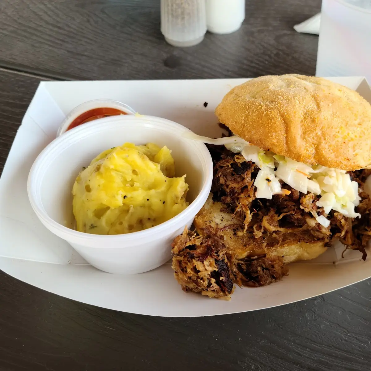 Pulled Pork Sandwich and Garlic Mashed Potatoes
