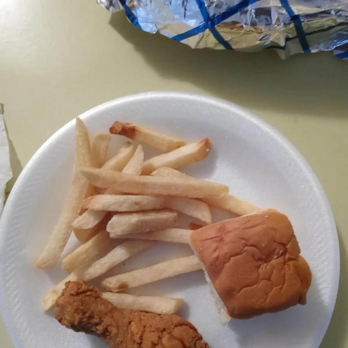 Fried Chicken and Fries and a Roll