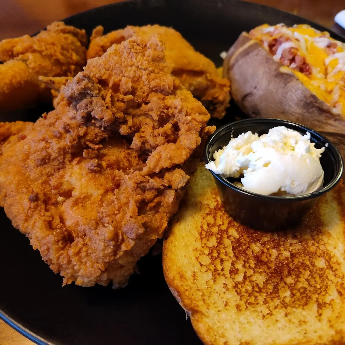 Fried Chicken Dinner with Loaded Baked Potato