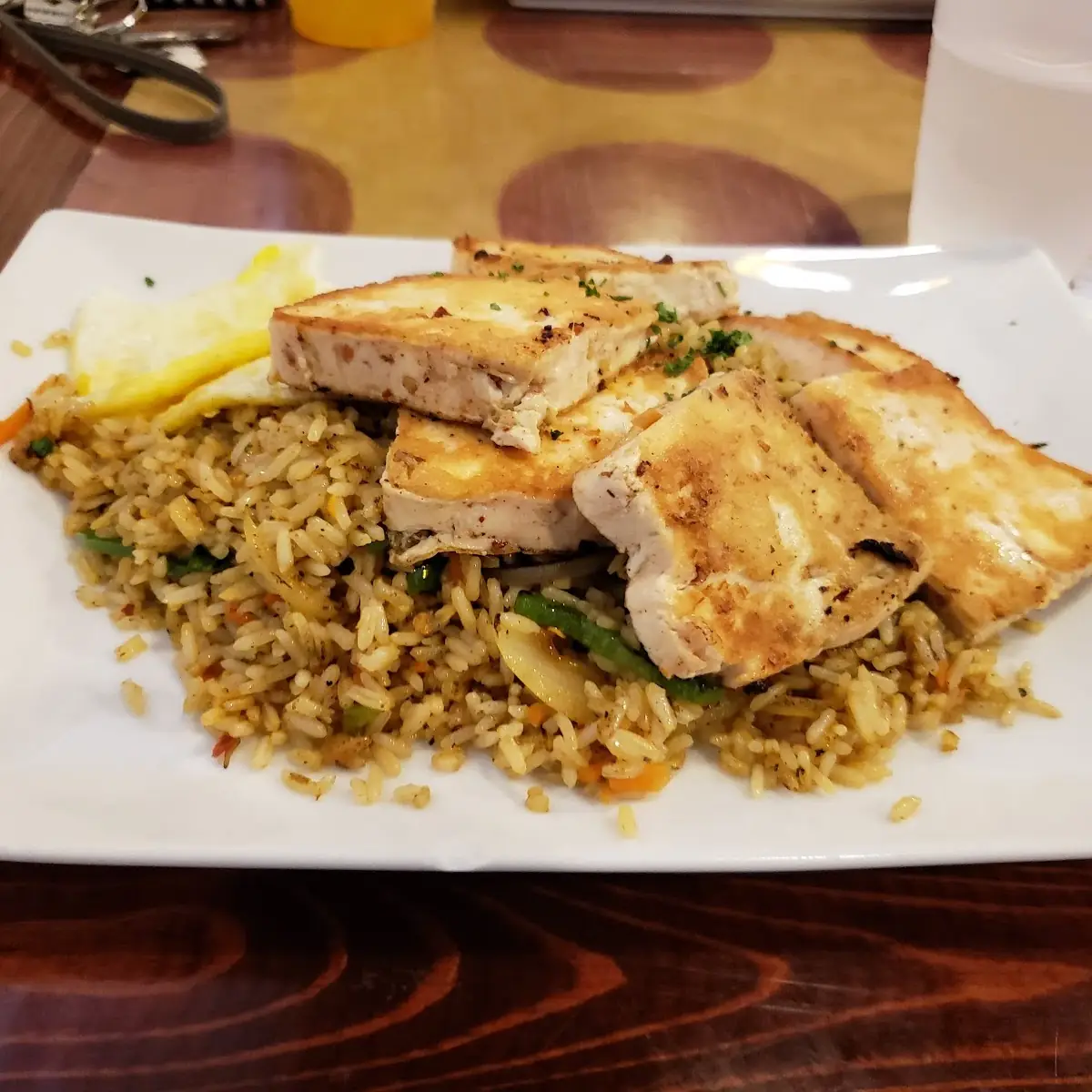 Grilled Tofu over Spicy Basil Fried Rice