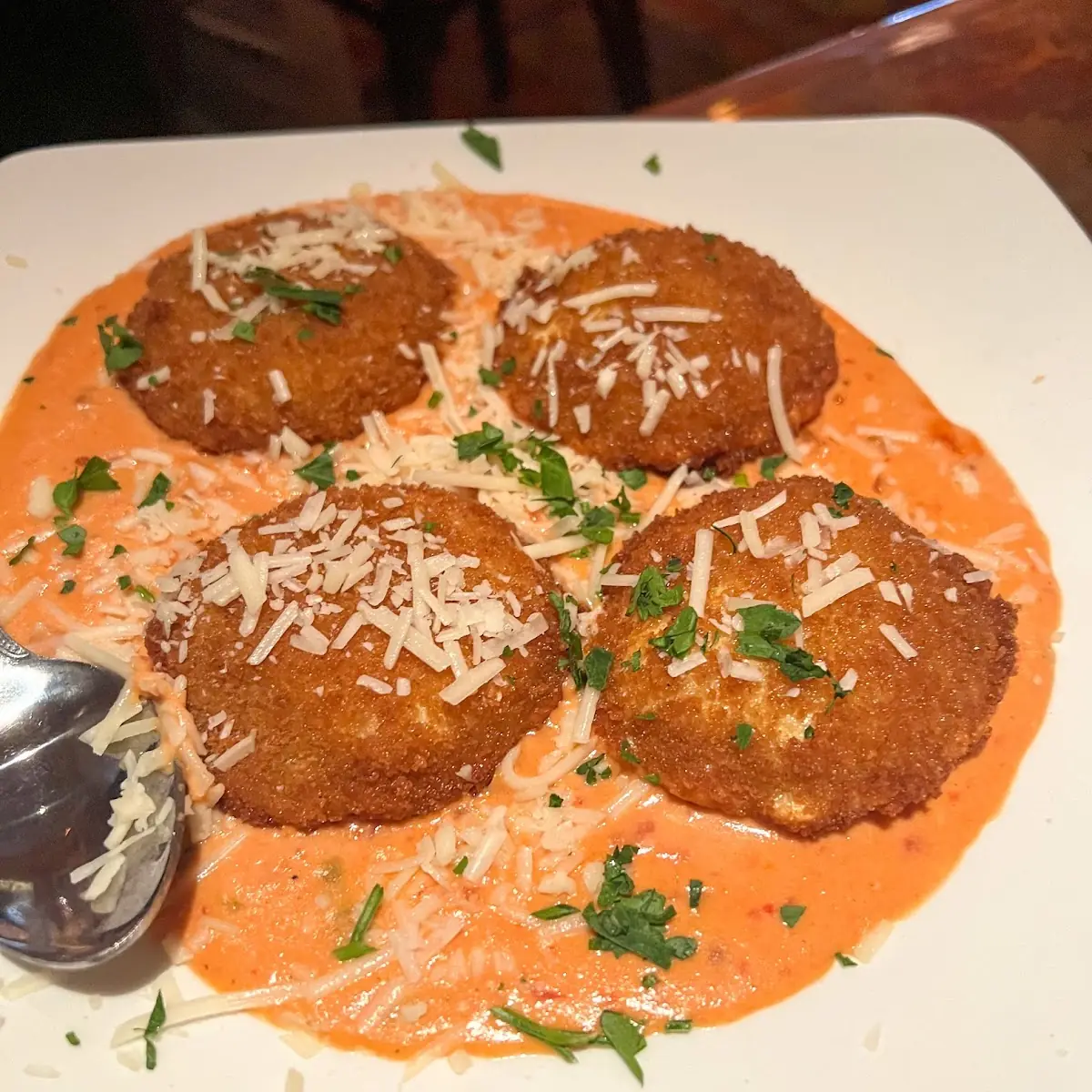 Fried Ravioli with Vodka Sauce