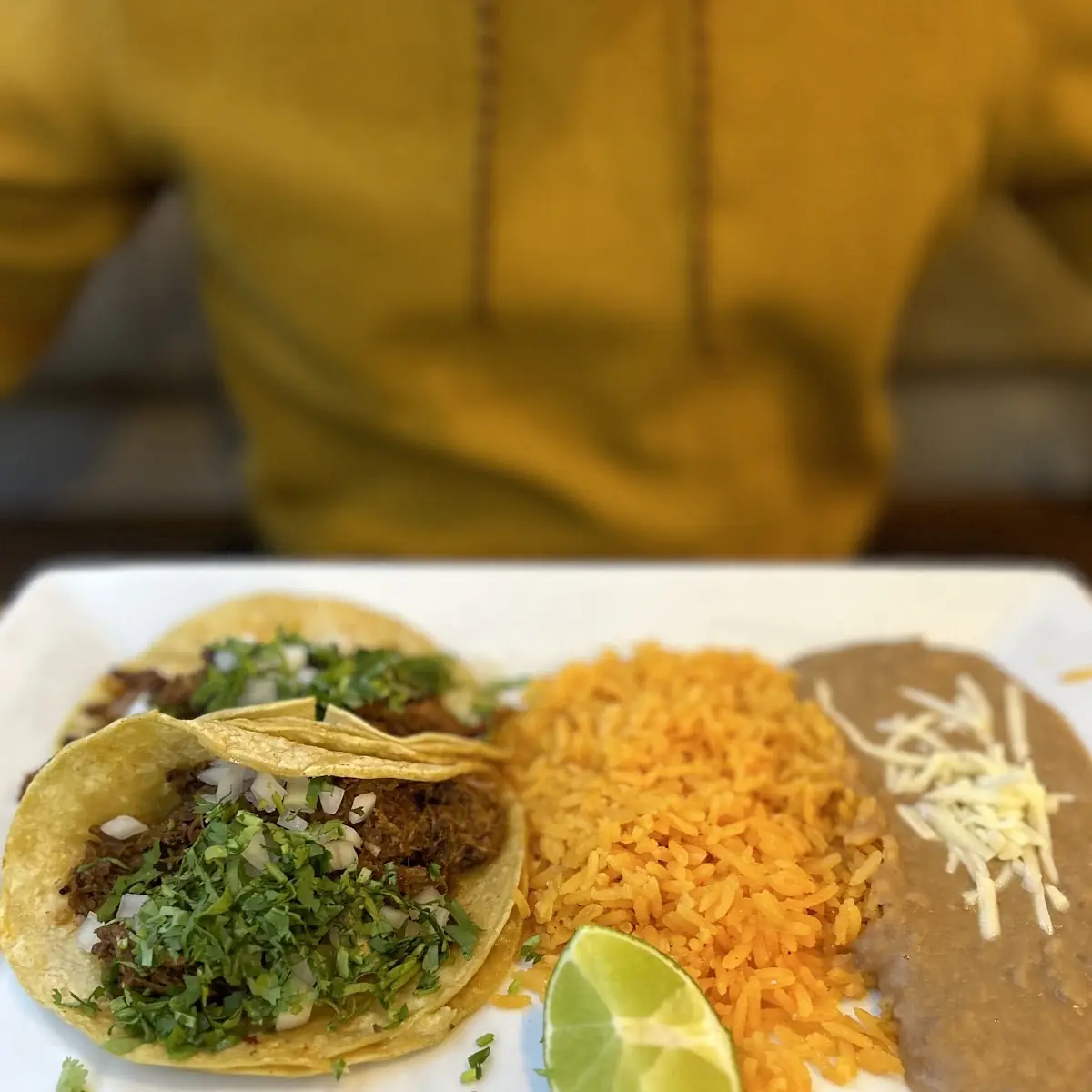 Street Tacos Rice and Refried Beans