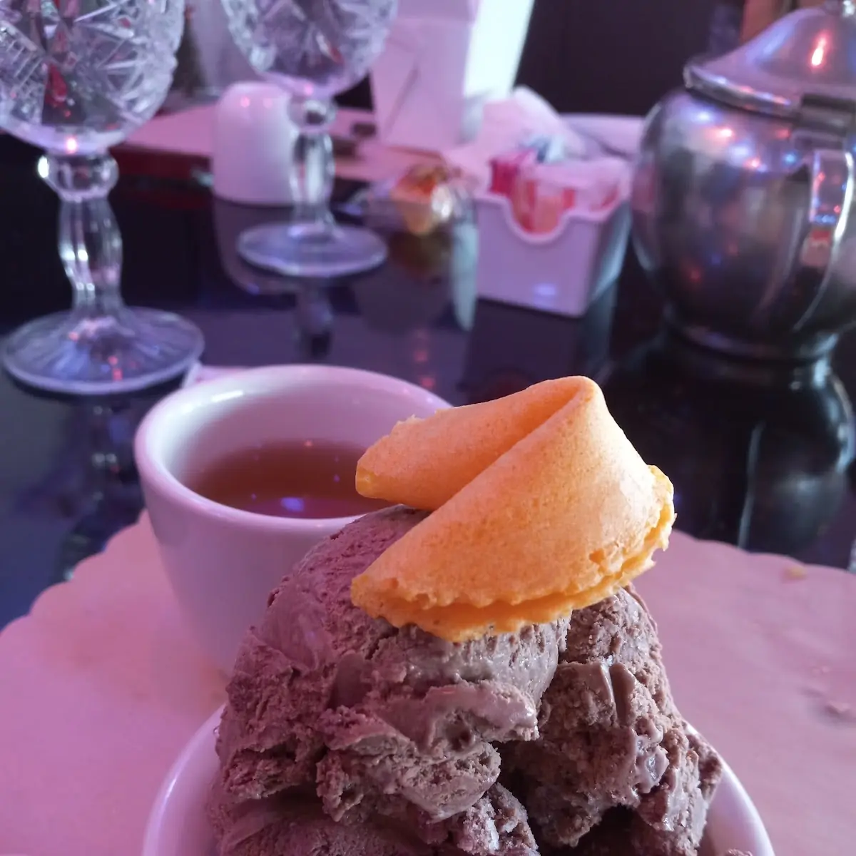 Chocolate Ice Cream w Fortune Cookie N Tea