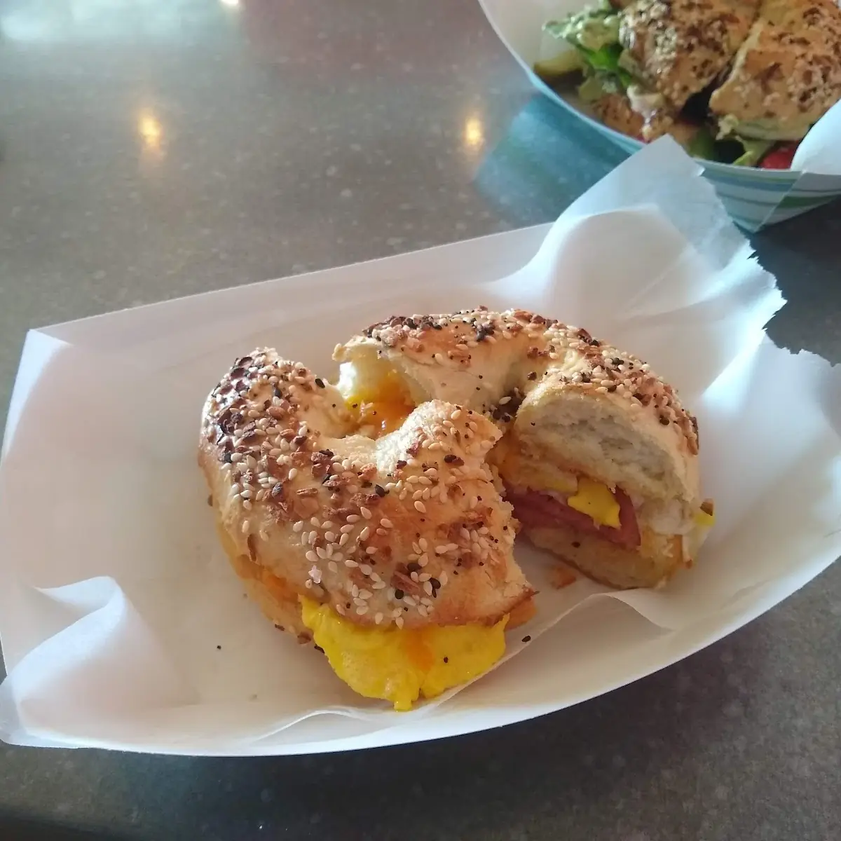 Taylor Ham Egg and Cheese on a Bagel