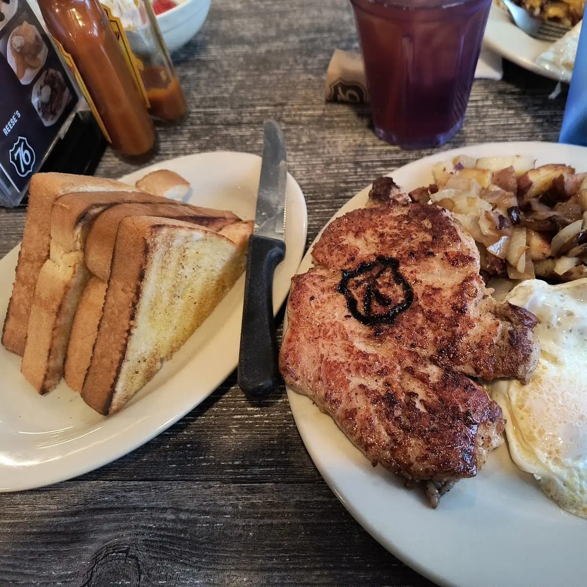 Corned Beef Hash and Eggs with Raisin Toast