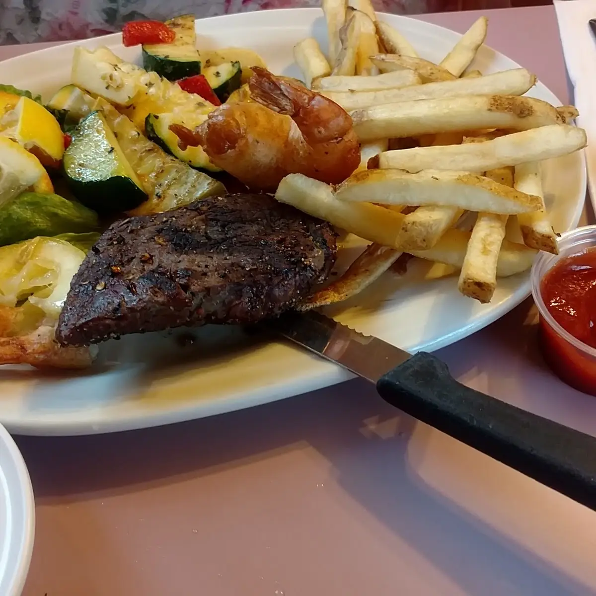 Steak and Fried Shrimp