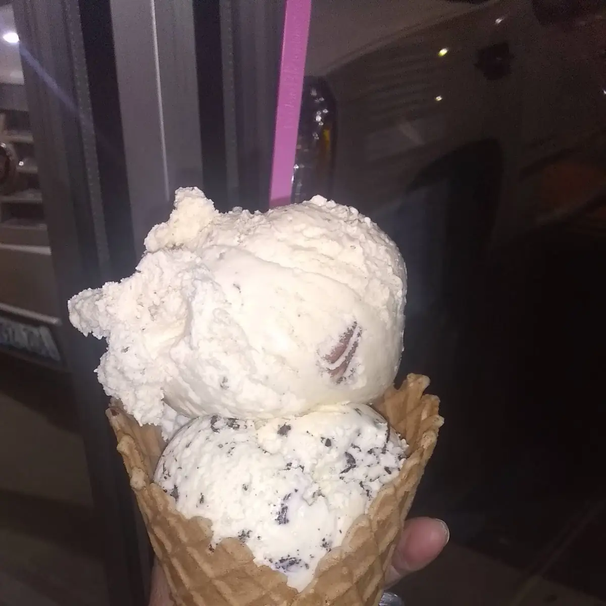 Pralines and Cream and Chocolate Chip Waffle Cone
