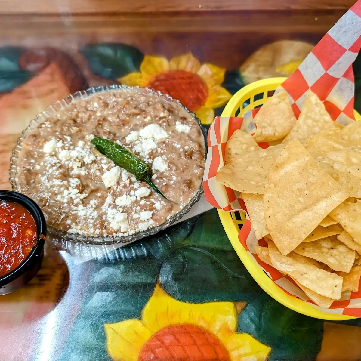 Chips Salsa Refried Beans