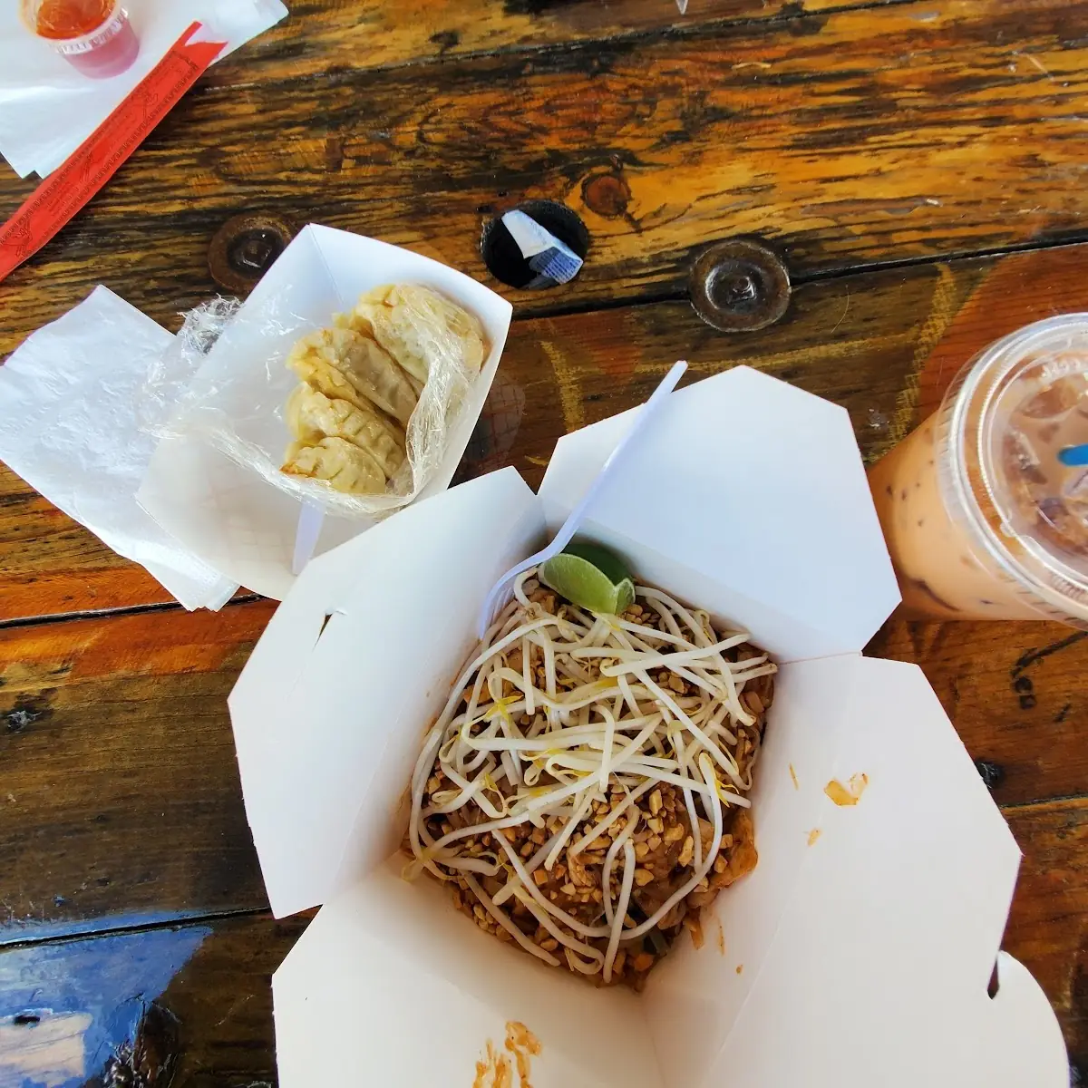 Pad Thai Pot Stickers and Thai Iced Tea