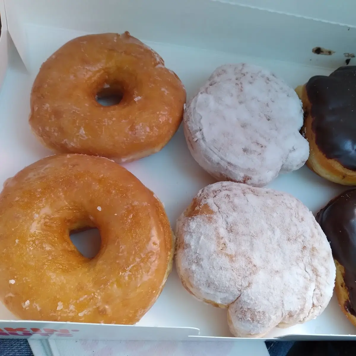 Two Glazed Donuts Two Powder Donuts Two Chocolate with Out the Fillings