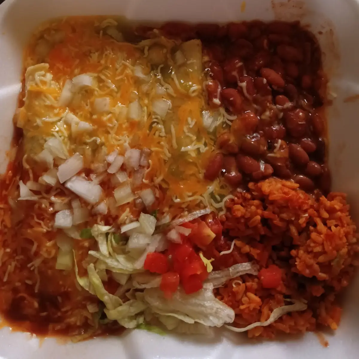 Ground Beef Enchilada Plate with Red and Green Chile