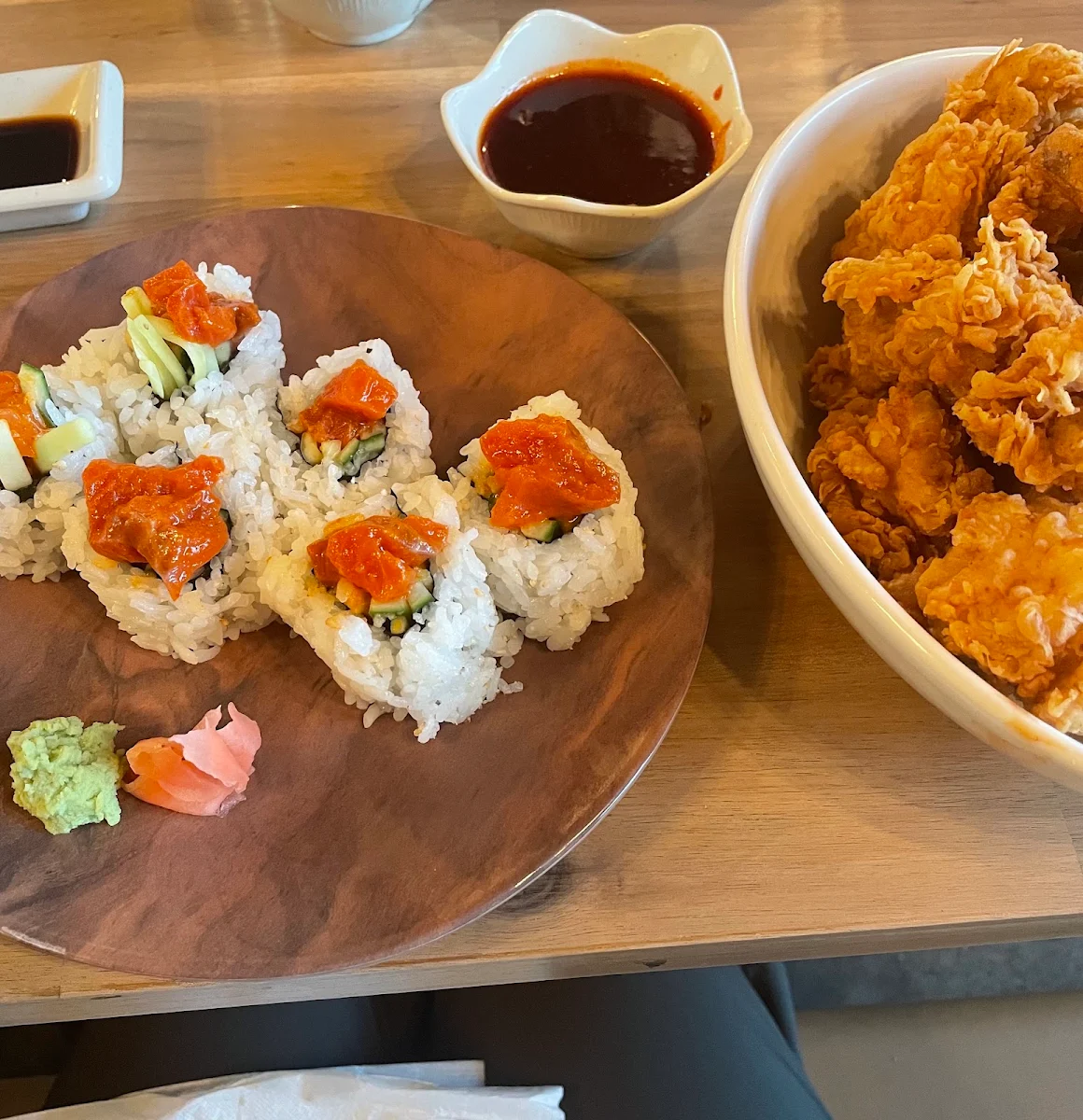 Salmon Roll and Korean Fried Chicken