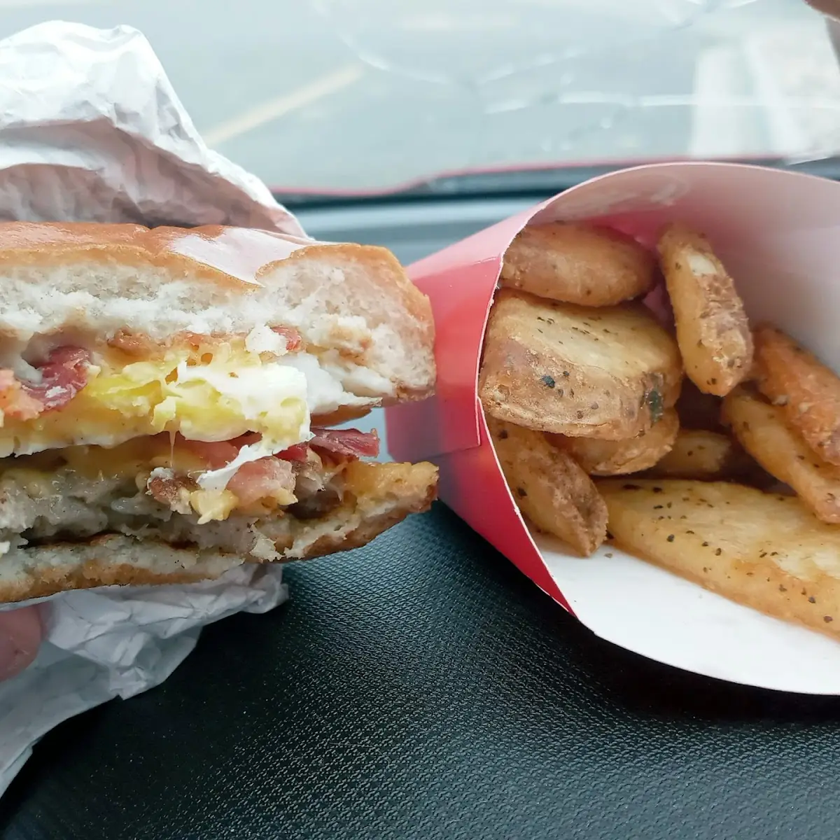 Bacon Sausage Sandwich with Eggs and Cheese