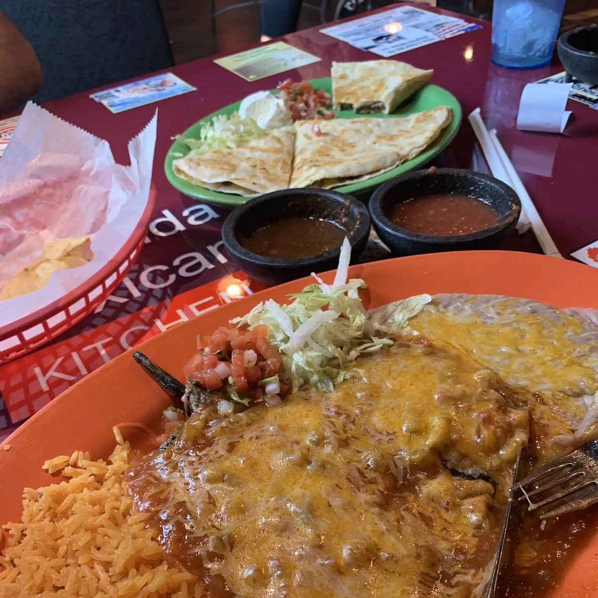 Enchilada Plate with Beans and Rice
