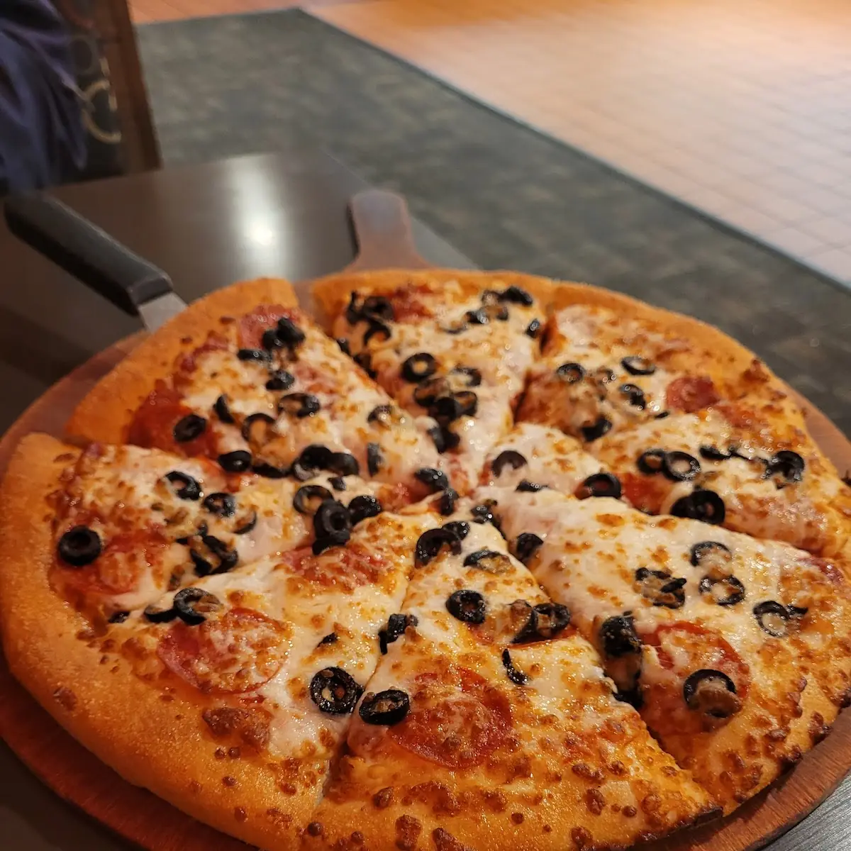 Medium Thin and Crispy Pepperoni and Black Olives