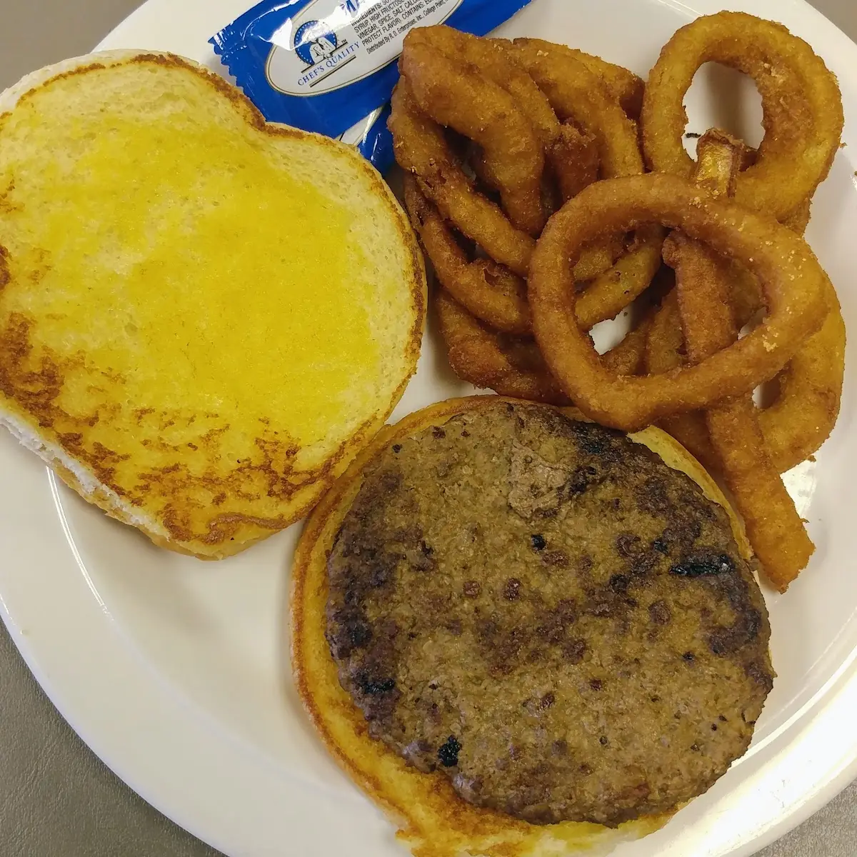 Burger and Onion Rings