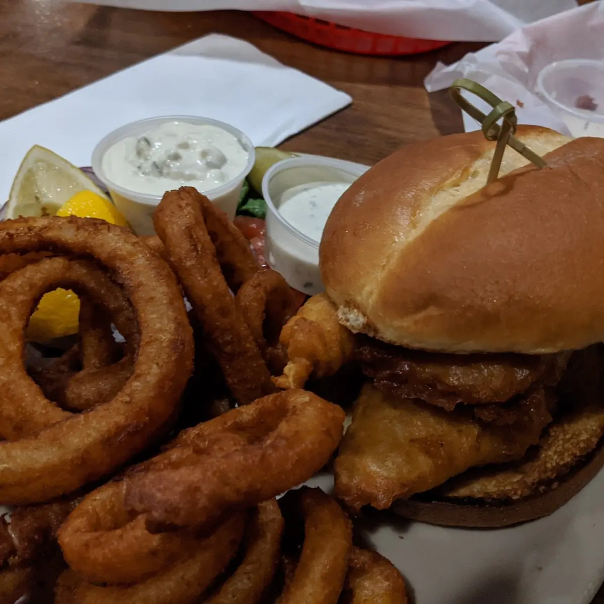 Fish Sandwich with Onion Rings