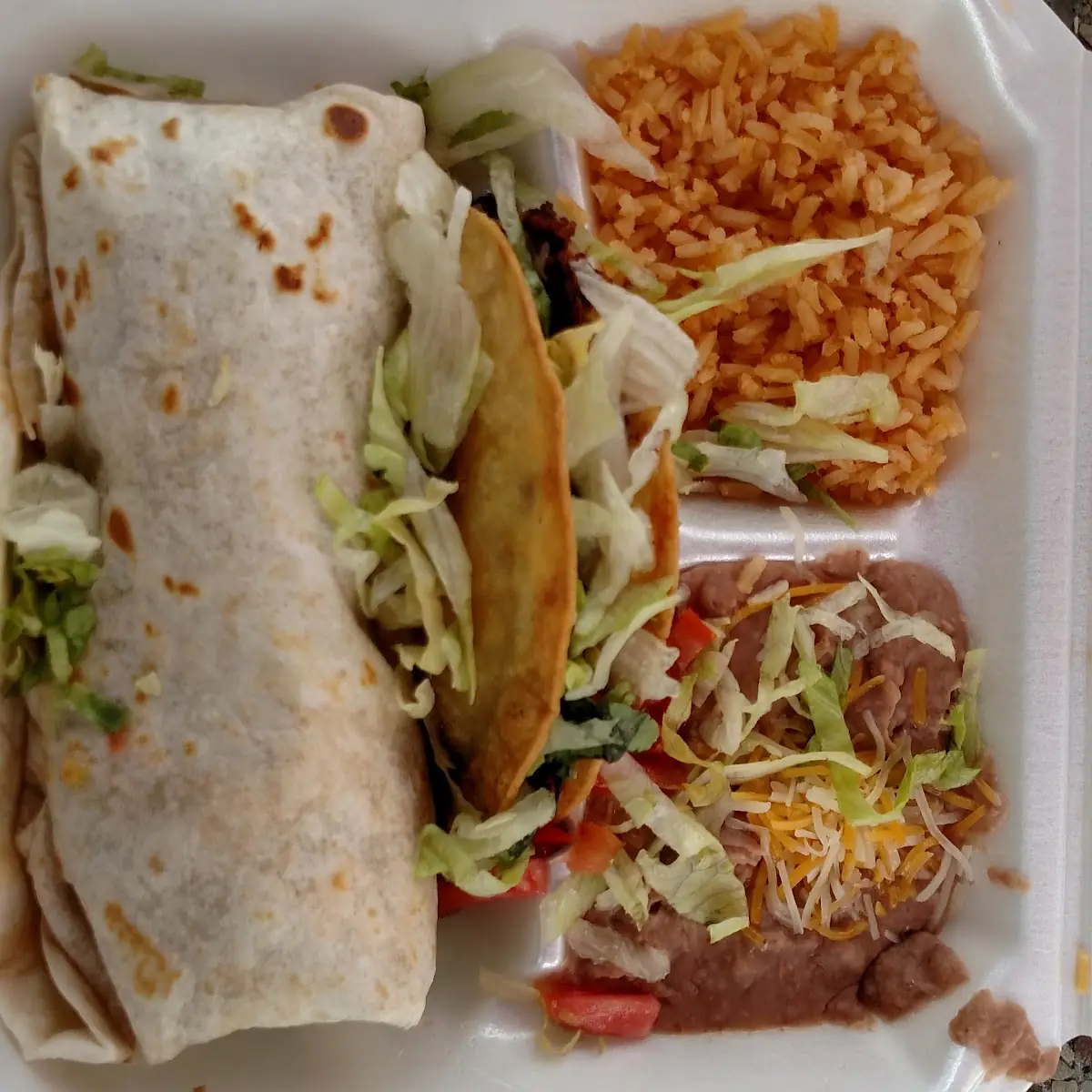 Beef Burrito Beef Taco Rice and Beans