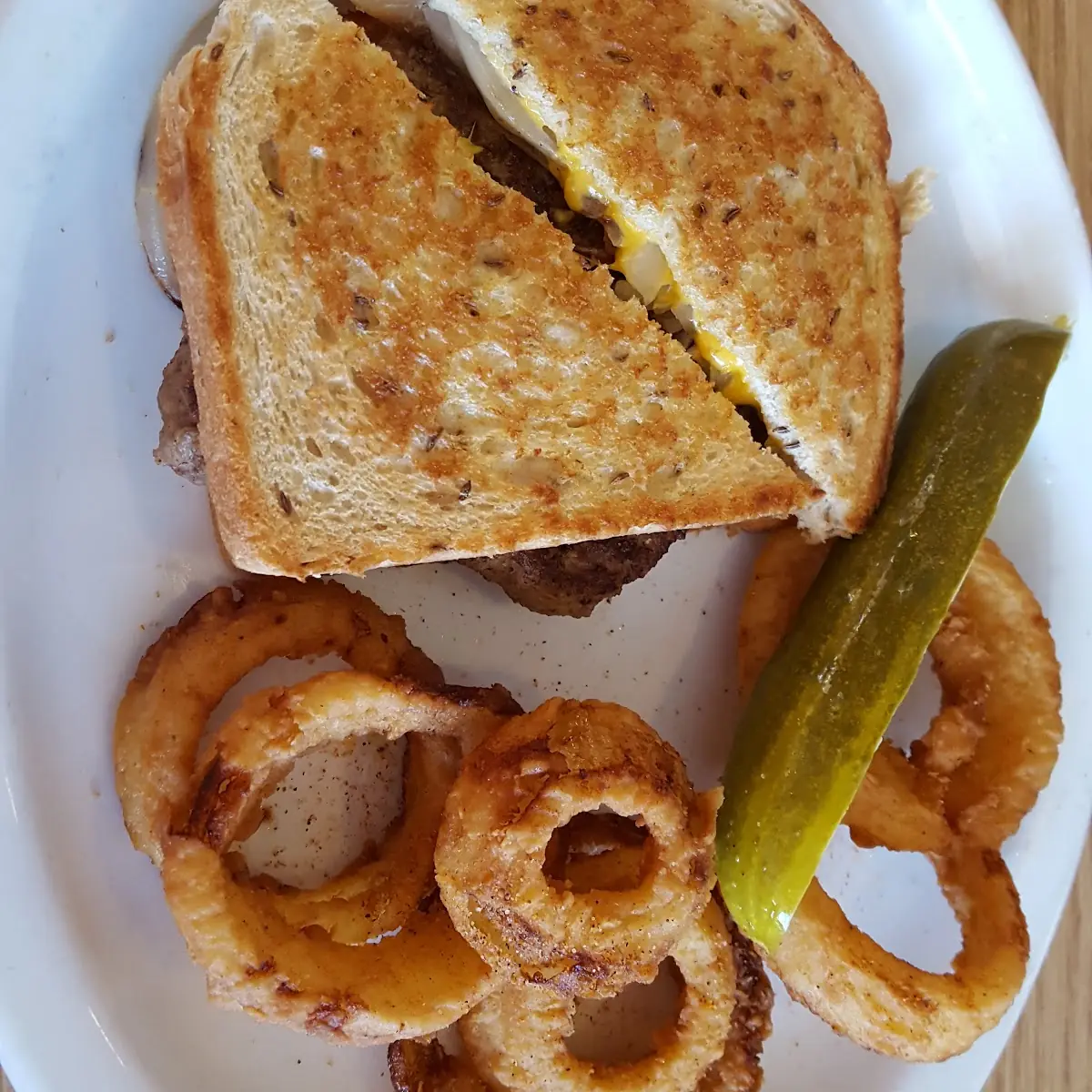 Patty Melt with Onion Rings