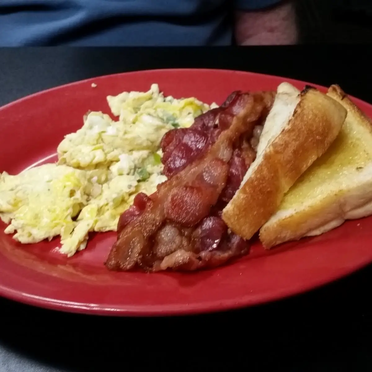 Scrambled Eggs with Green Peppers & Onions & Bacon with Texas Toast