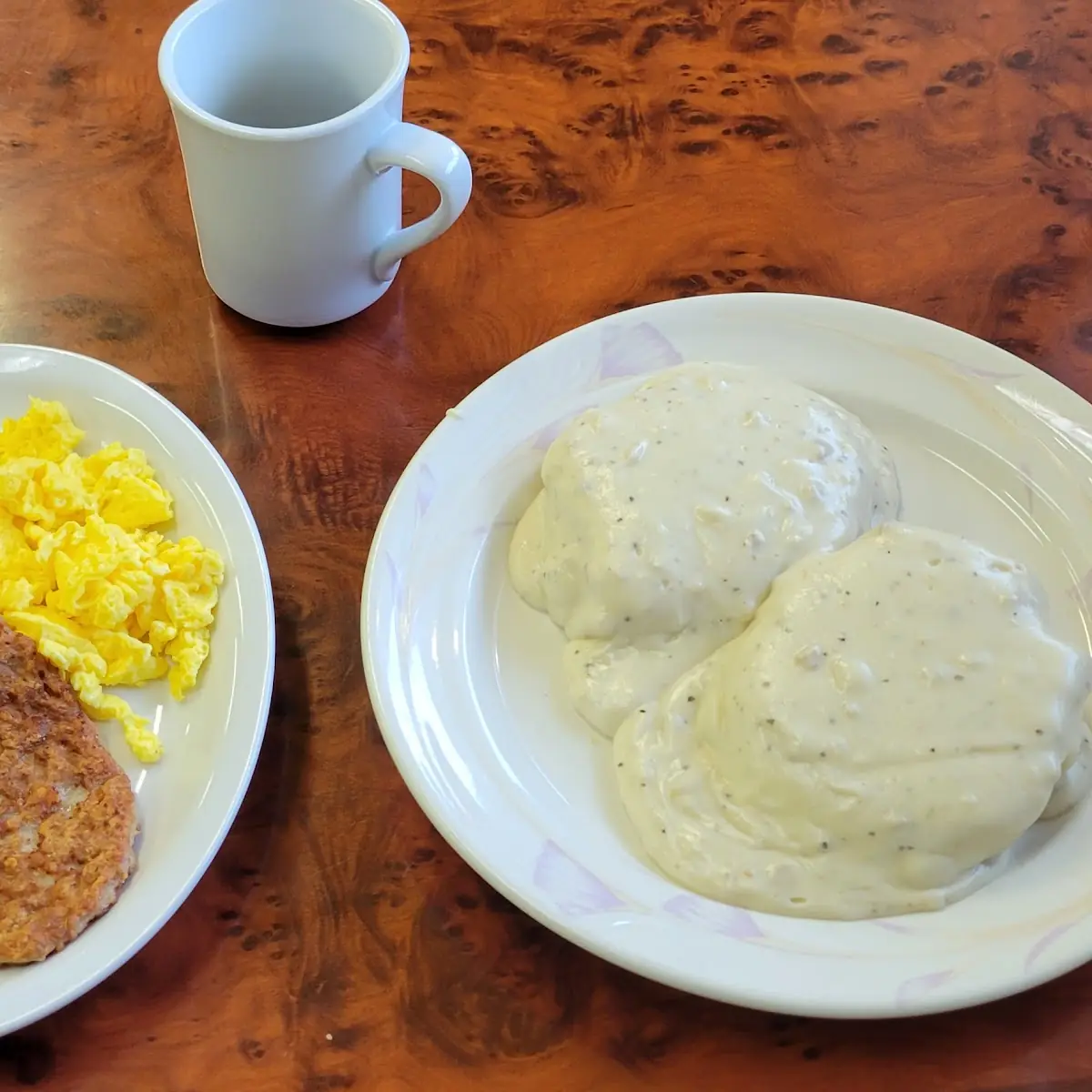 Half Order of Biscuits and Gravy with One Egg and a Sausage Patty