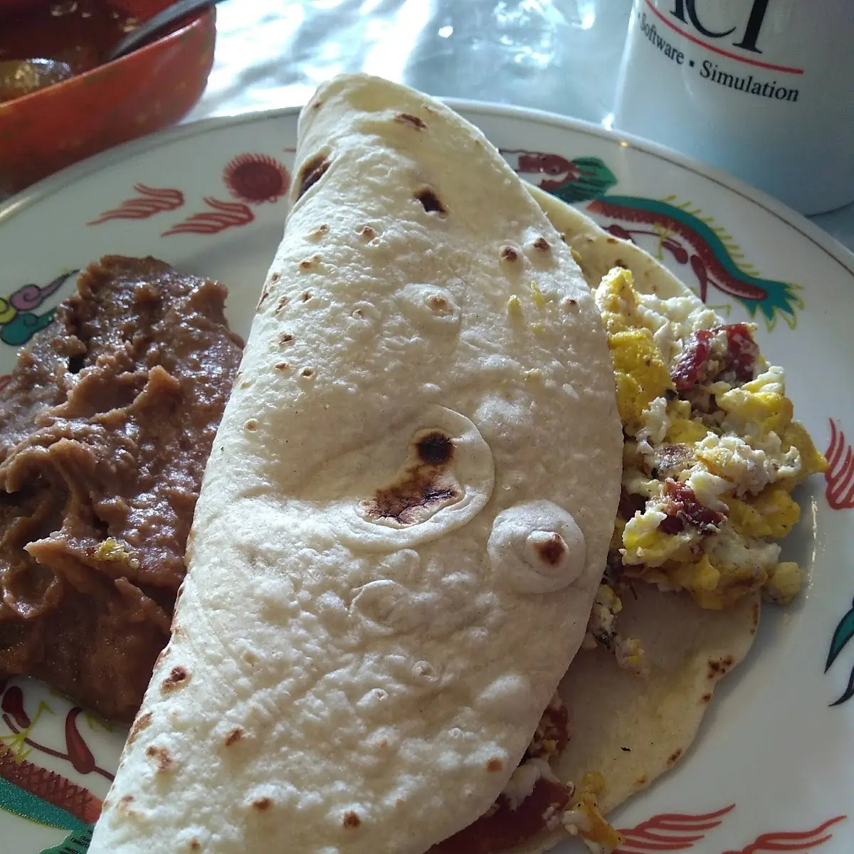 Bacon and Egg Taco with Refried Beans